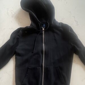 H&M Divided Black Fleece Full Zip Hooded Hoodie Pockets Drawstring Size S